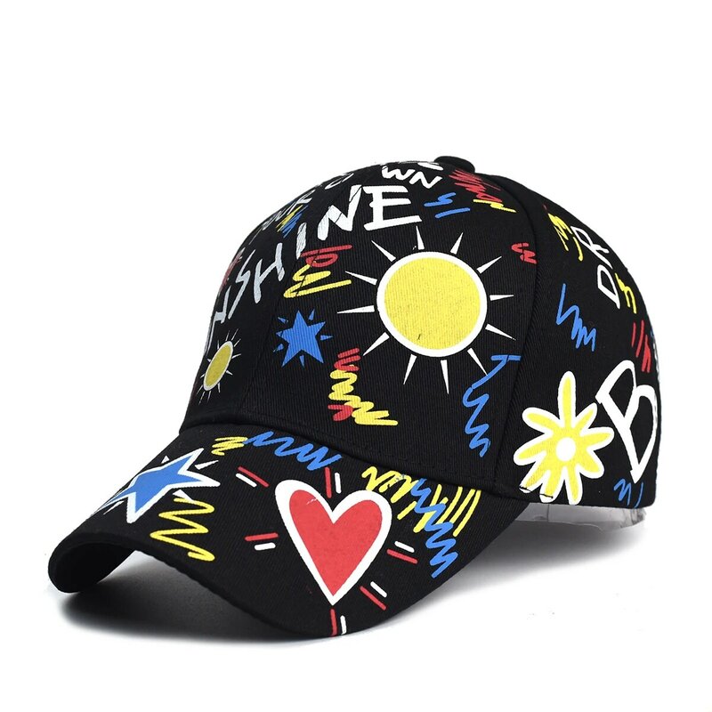 Topi bisbol hip hop grafiti motif huruf, topi pasangan luar ruangan modis universal, topi matahari liar olahraga kasual