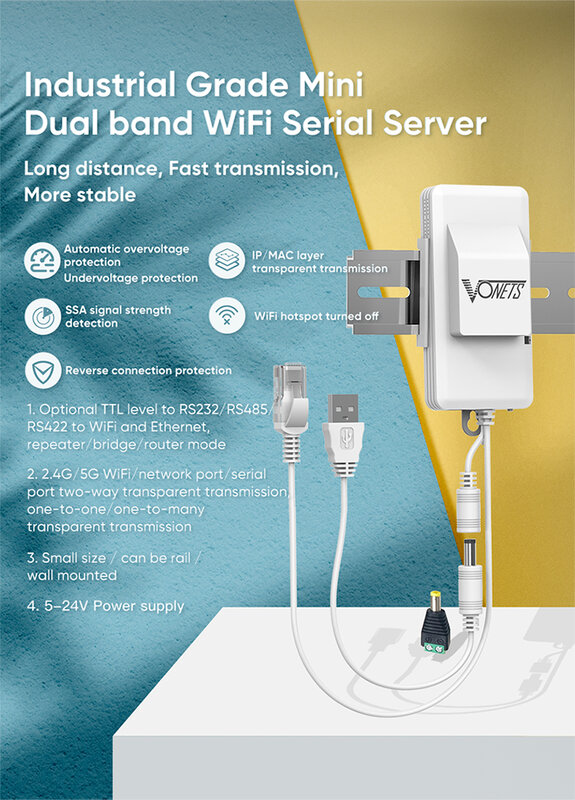 VONETS Dual band WiFi Serial Port Server/WiFi Bridge Repeater Wireless Router WiFi Extender RS232 for Medical Device VAP11S-D232