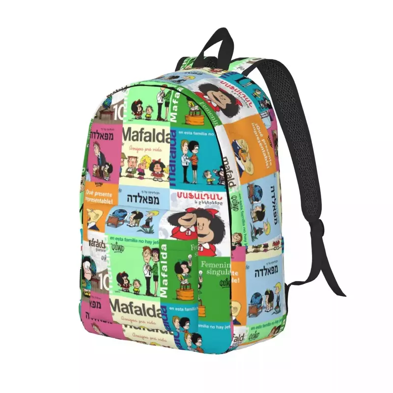 Mafalda-Cartable à Carreaux Anime pour Adolescent, Cartable d'École pour Étudiant, Sac à Dos de Jour, Randonnée au Collège