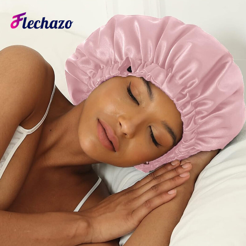 Silk Bonnet For Sleeping Double Layer Satin Bonnet Adjustable Bonnets For Black Women Sleep Cap Reversible Hair Bonnet 2Pcs