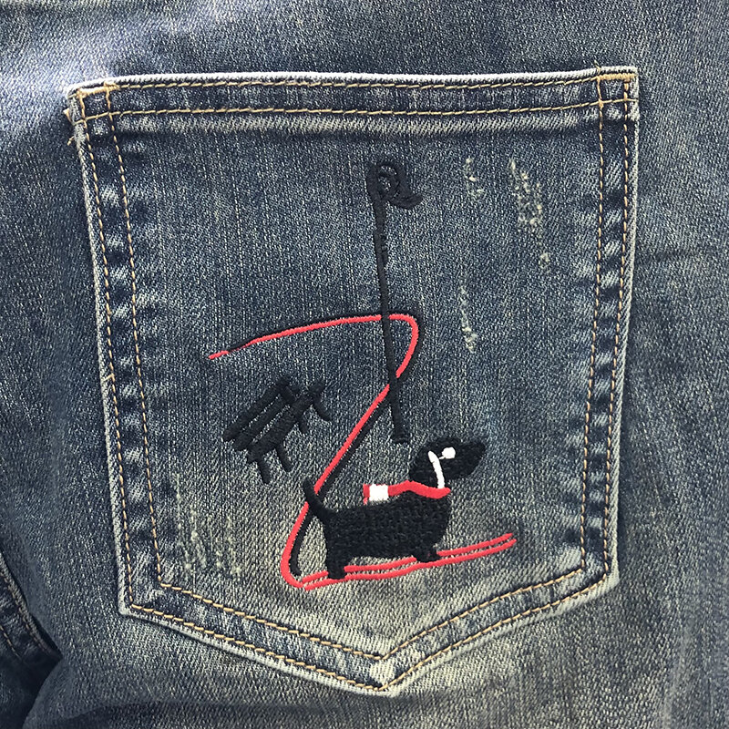 Tb thom neue Jeans Männer vier Jahreszeiten gestreiftes Design gerade reguläre Stretch-Jeans hose dunkelblaue Wash Design Herren jeans