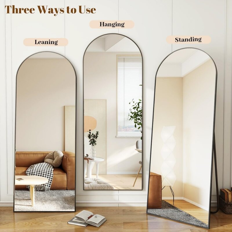 Koonmi 30"x71" Arched Full Length Mirror, Black Large Floor Mirror with Aluminum Alloy Frame Standing Hanging or Leaning