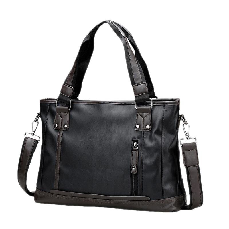 Business Men's Leather Handbag Horizontal Tote Bag Fashion Male Shoulder Messenger 14" High Capacity Laptop