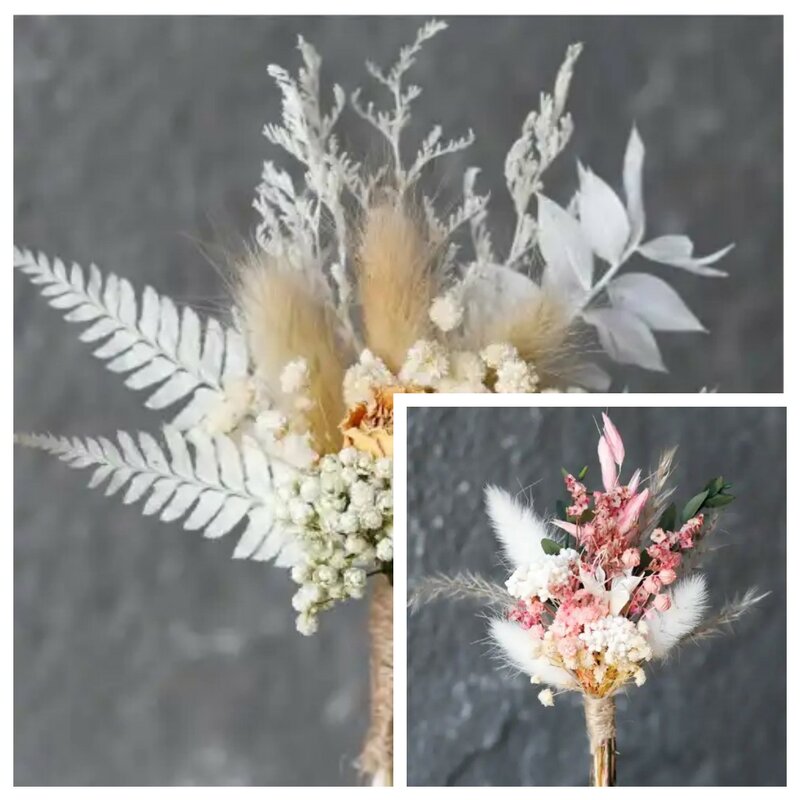 Hierba de Pampas seca pequeña, flor Bohemia, boda, Mini conjunto de flores secas, decoración de mesa de comedor, pequeño