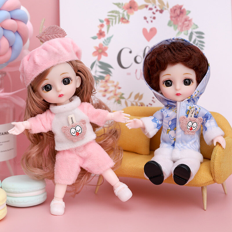 16cm schattige pop voor meisje speelgoed bjd mini pop beweegbare gewricht baby 3d grote ogen mooie poppen met kleding jurk cadeau voor dochter