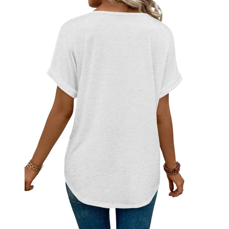Women's Fashion Solid Color  V-Neck Short Sleeve Top Casual Tops camisas e blusas кофта женская hauts grande taille تيشيرت