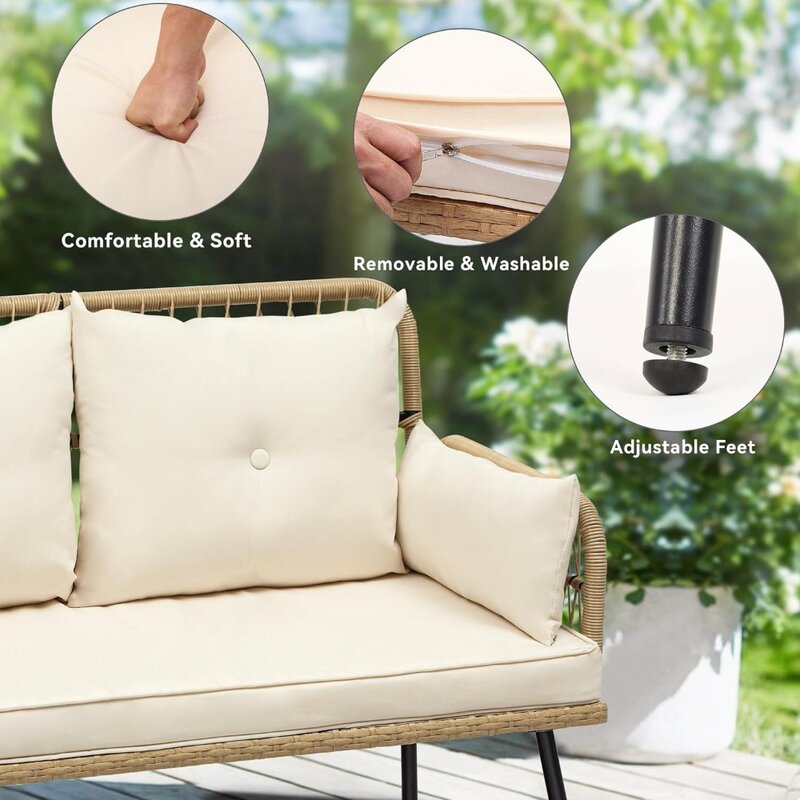Patio Furniture Wicker Outdoor Loveseat All-Weather Rattan Conversation for Backyard Garden Sofas Sofa