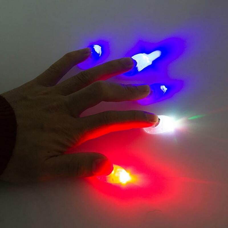 Luz LED de pulgar para trucos de magia, parpadeante, 2 piezas, alimentado por batería, colorida, utilería mágica para fiesta