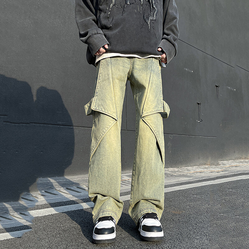 FEWQ Jeans da uomo estate 2024 nuova tendenza della moda pantaloni Casual larghi High Street Patchwork pantaloni in Denim maschile personalità 24 x9033