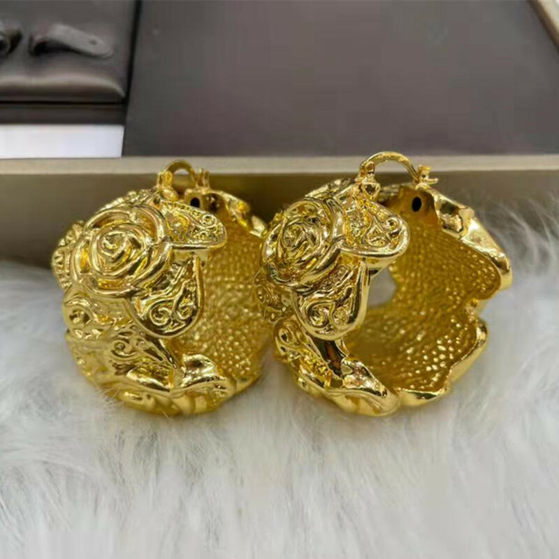 Hoop Earrings Women Fashion Jewelry Dubai Gold Color Ethiopian African Earrings for Brazilian Weddings Gold Plated Jewelry Set