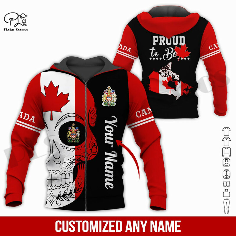 Plstarcosmos 3dprint mais novo canadá bandeira crânio nome personalizado arte harajuku engraçado causal único unisex hoodies/moletom/zip Q-1