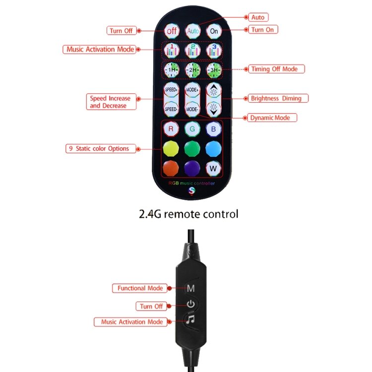 Pencahayaan Baru kualitas bagus 2.4G Remote Control lampu suasana musik Desktop (48 lampu)