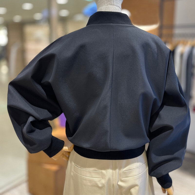 2024 Saturn Stickerei Fledermaus Ärmel kurze Jacke Frauen Frühling Mode Baseball mantel