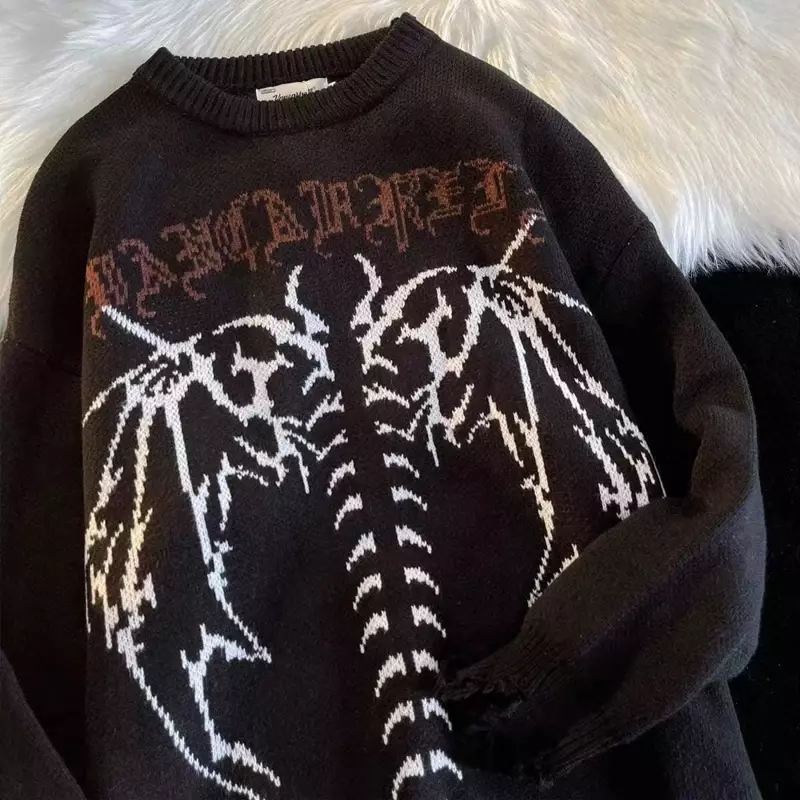 Американская уличная ретро свитер с дырками Осень-Зима Свободный комфортный нишевый дизайн свитер джокер для пары