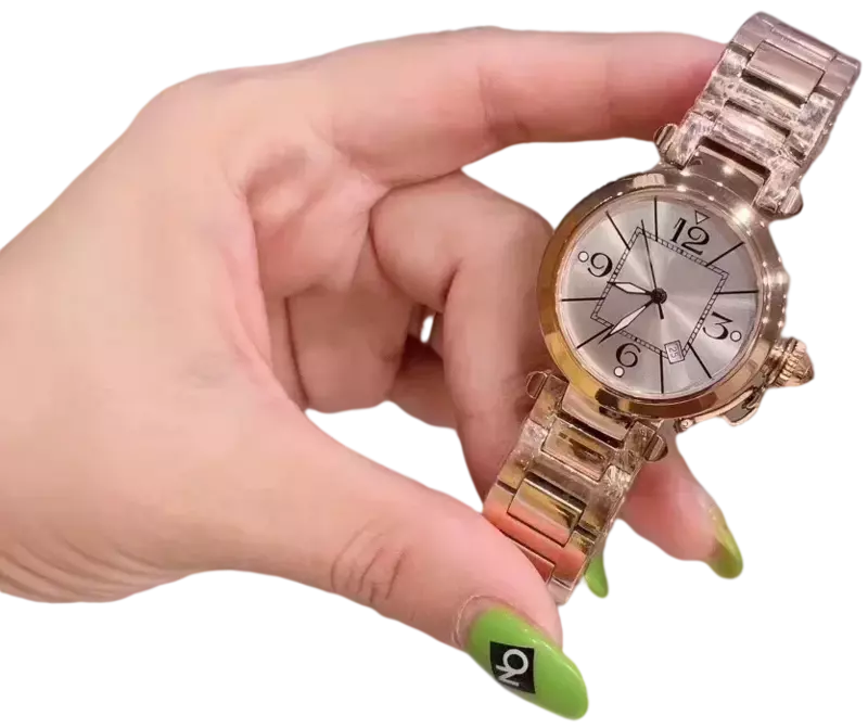 Relógio feminino de aço inoxidável, bracelete, vidro de safira, ouro rosa, prata, branco, qualidade superior, moda