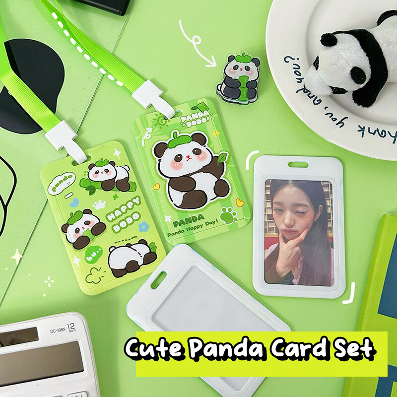Soporte para sesión fotográfica de Panda de dibujos animados, llavero para estudiantes, protectores de tarjetas de identificación, cubierta para tarjetas bancarias, papelería, suministros escolares