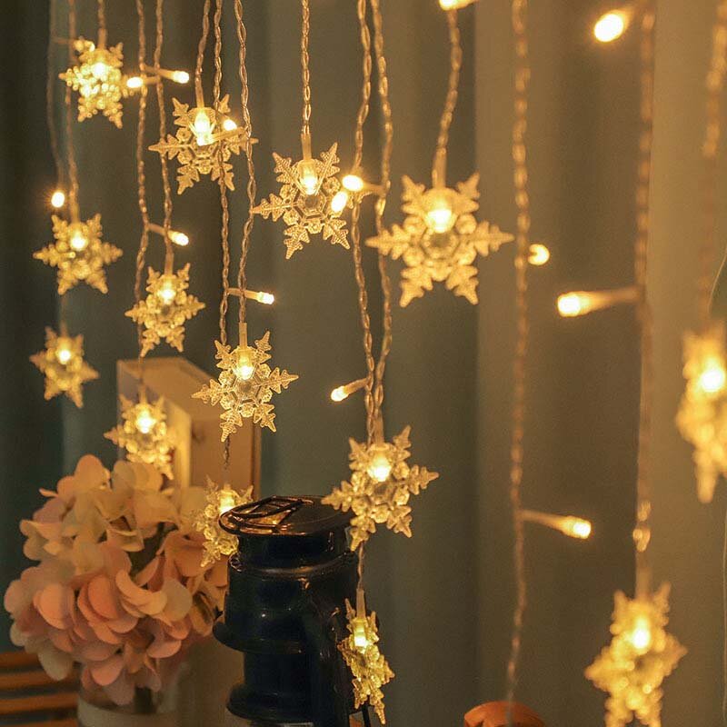 Snowflakes LED String Lights para a decoração de Natal, piscando, fada, cortina, impermeável, feriado, festa, casamento, Natal, 3,2 m