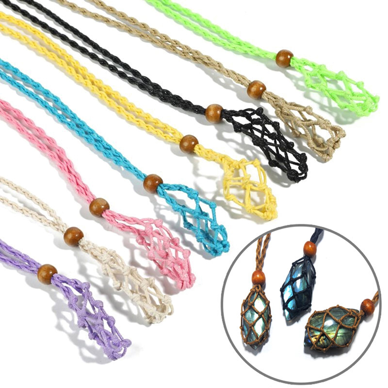 DIY Adjustable Length Necklace Cord Empty Stone Holder Replacement DIY Necklace Natural Quartz Crystal Stone Net