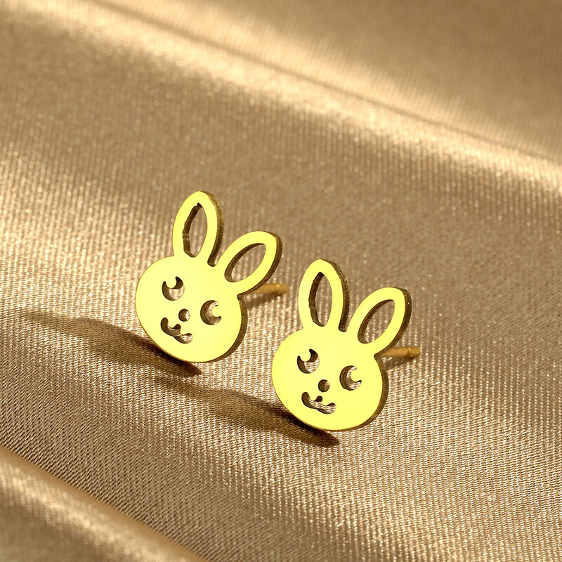 Chandler-Boucles d'oreilles lapin en forme d'animal, clous dorés, jolies boucles d'oreilles lapin, bijoux animaux faits à la main, cadeau réfléchi