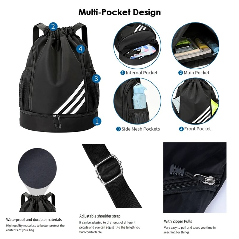 B40 Design zaini sportivi borsa con coulisse da calcio zaino da palestra viaggio escursionismo borsa posteriore con cordino Multi-tasca impermeabile
