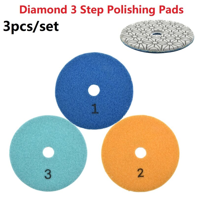 3PCS 4 Inch 100mm Dry/wet Diamond 3 Step Polishing Pads Granite Polishing Tool Diamond Abrasive Disc Refurbished Grinding Pad