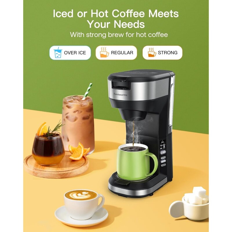 Famiworths atualizado máquina de café quente e gelado, reservatório de água removível, 6 a 24oz tamanho do copo, preto clássico