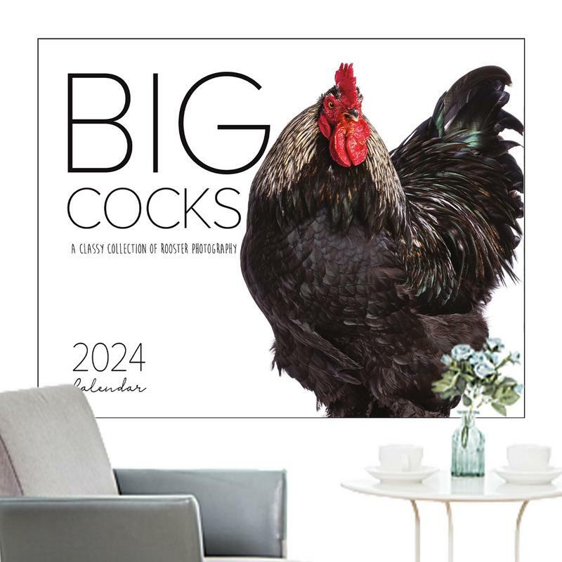 Calendario de pared de gallo divertido, calendario mensual de gallo grande, pared 2024, regalo de broma familiar