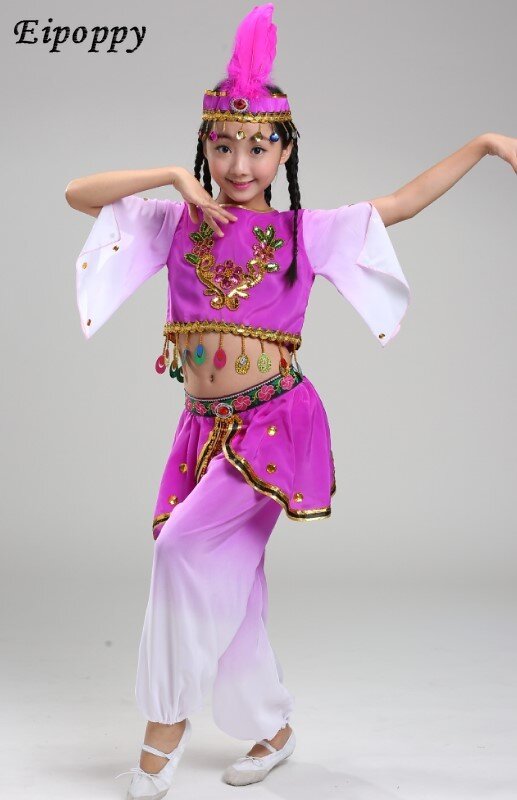 زي رقص للأطفال ، أزياء عرقية ، فتيات ، سعيدة ، شينجيانغ