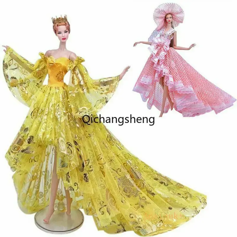 11.5" Gold Yellow Wedding Dress for Barbie Doll Clothes Fishtail Gown Princess Outfits for Barbie Clothes 1/6 Accessories Toys