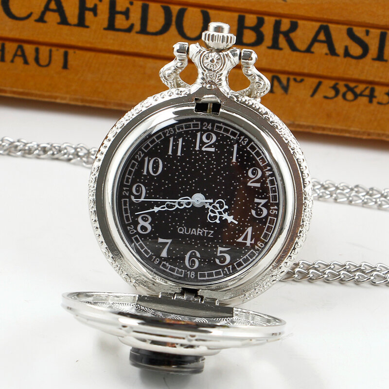 Prata/preto/marrom quartzo relógio de bolso bússola decorativa oca fora colar pingente com corrente presentes para Childre amigos
