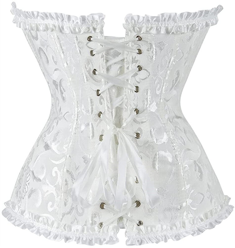 Top de corsé blanco de talla grande para mujer, Sexy corpiño con encaje Floral, lencería Vintage, moda victoriana, negro y rojo, envío directo