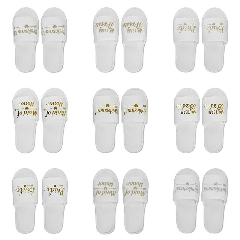 1 Pair Bride Slippers for Wedding Party Maid of Honor Team Bride Shower Bridesmaid Gift Disposable Slippers Hen Party Decoration