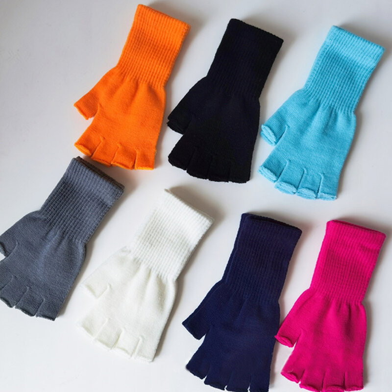 Kaszmirowe rękawice dziewiarskie bawełniane ciepłe rękawice na nadgarstek na pół palca moda zima ocieplacz akcesoria prezent zima