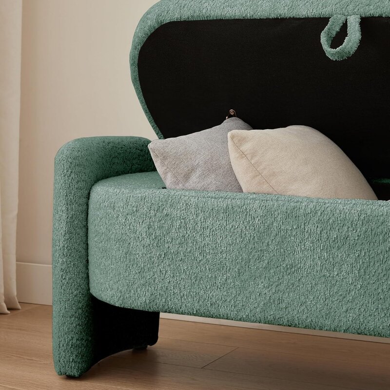 Fleece Fabric Oval Stool com dobradiças, banco para entrada, cadeira para crianças, quarto de criança, fezes estofadas verdes, 47 "W