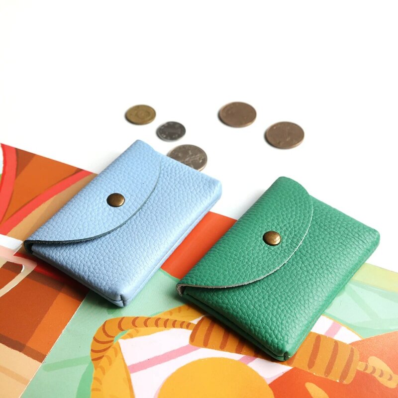 간단한 정품 가죽 동전 지갑, 여러 가지 다채로운 미니 봉투 가방, 플랩 커버, 이름 카드홀더 작은 주머니 지갑 돈 가방