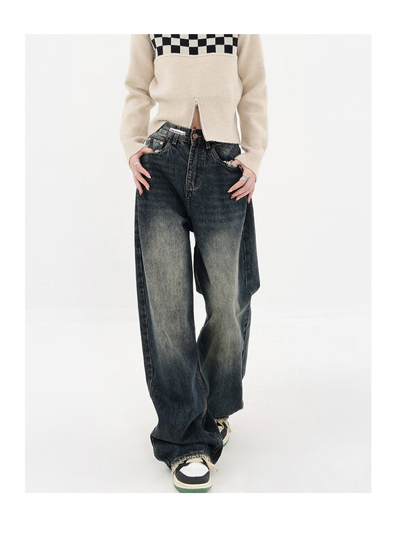 Женские джинсы с завышенной талией, летние уличные свободные прямые тонкие джинсы в стиле Харадзюку в стиле ретро, свободные брюки Y2K с широкими штанинами