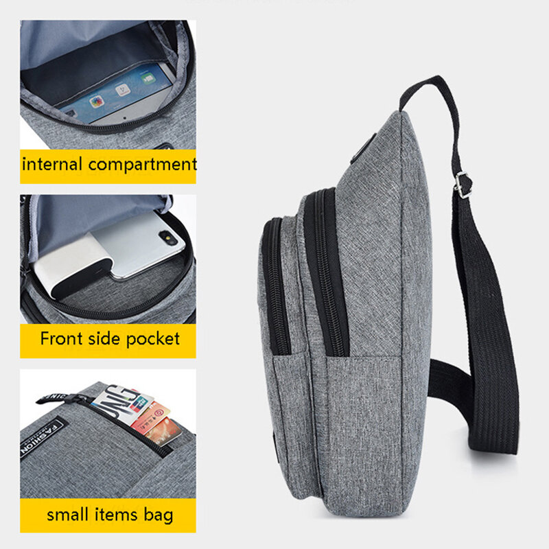 Men's Bag Solid Color Men's Chest Bag Outdoor Casual Fashionable Small Satchel Multifunctional Waterproof Storage Bag