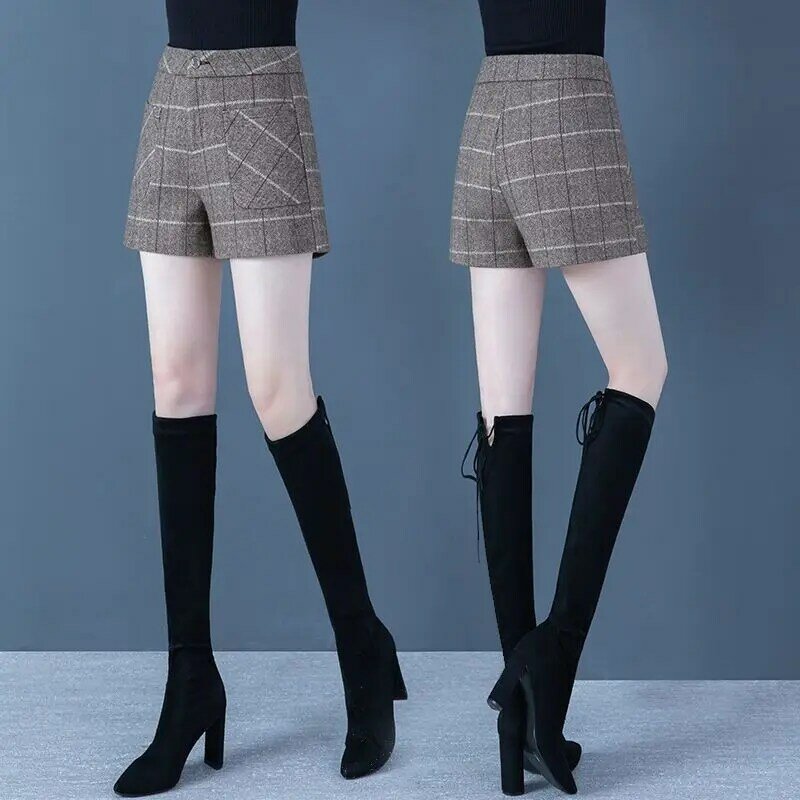 2024 New Plaid Fashion Shorts All-match pantaloncini Casual tinta unita donna a-line vita alta Slim Short Ladies Bottom T518