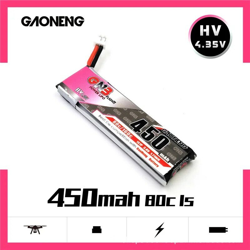 GNB HV 1S 3.8V 450MAH 80C MAX 160C 4.35V Lipo battery and Charger for FPV Racing Drone M80S Tiny7 Beta75S Emax Tinyhawk Snapper7