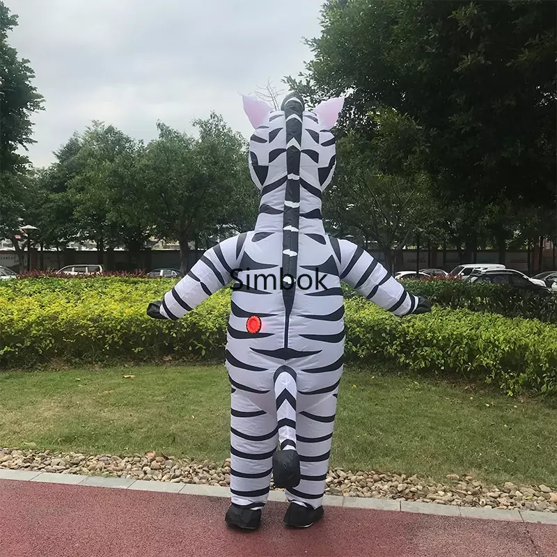 Traje zebra inflável para adulto, traje da mascote para halloween, animal de corpo inteiro, festa de carnaval, role play
