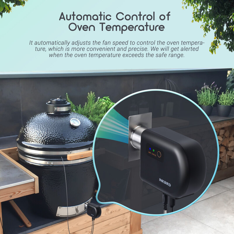 INKBIRD ISC-027BW BBQ Temperature pattern Controller Automatic Smoker Fan Wi-Fi Bluetooth with 4 Probes for Big Green Egg