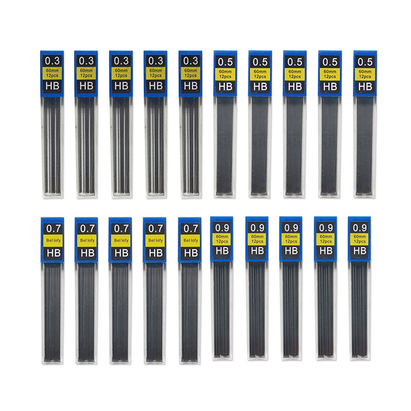 Recharge de mines pour crayon mécanique, 0.3mm, 0.5mm, 0.7mm, 0.9mm, 20 pièces/lot