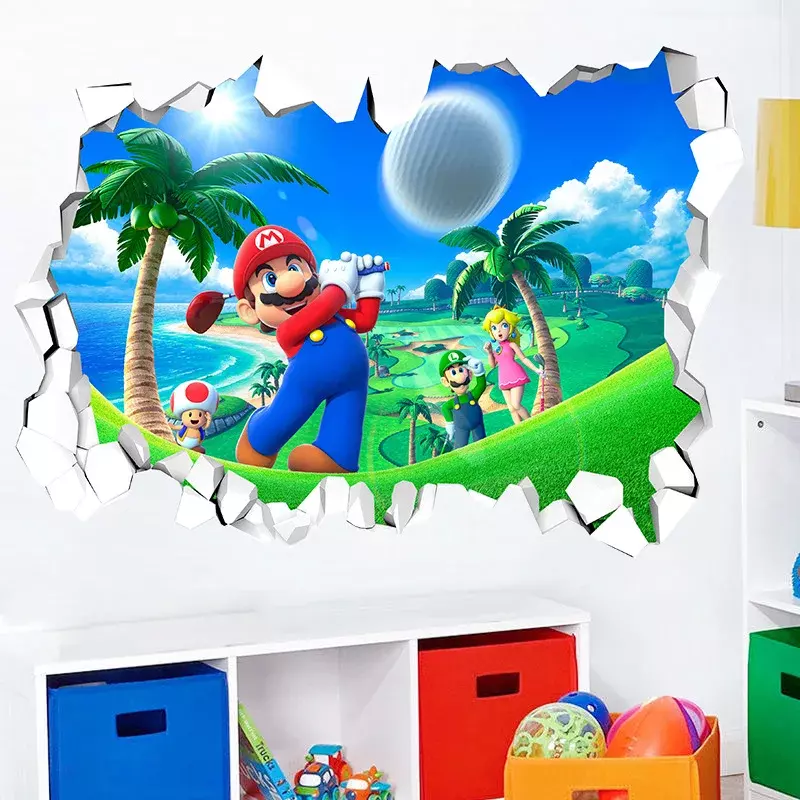 Super Mario Bros Adesivo de Parede Impermeável, Quarto Infantil, Desenhos Animados, Auto-Adesivo, Anime Periférico, Brinquedo Presente