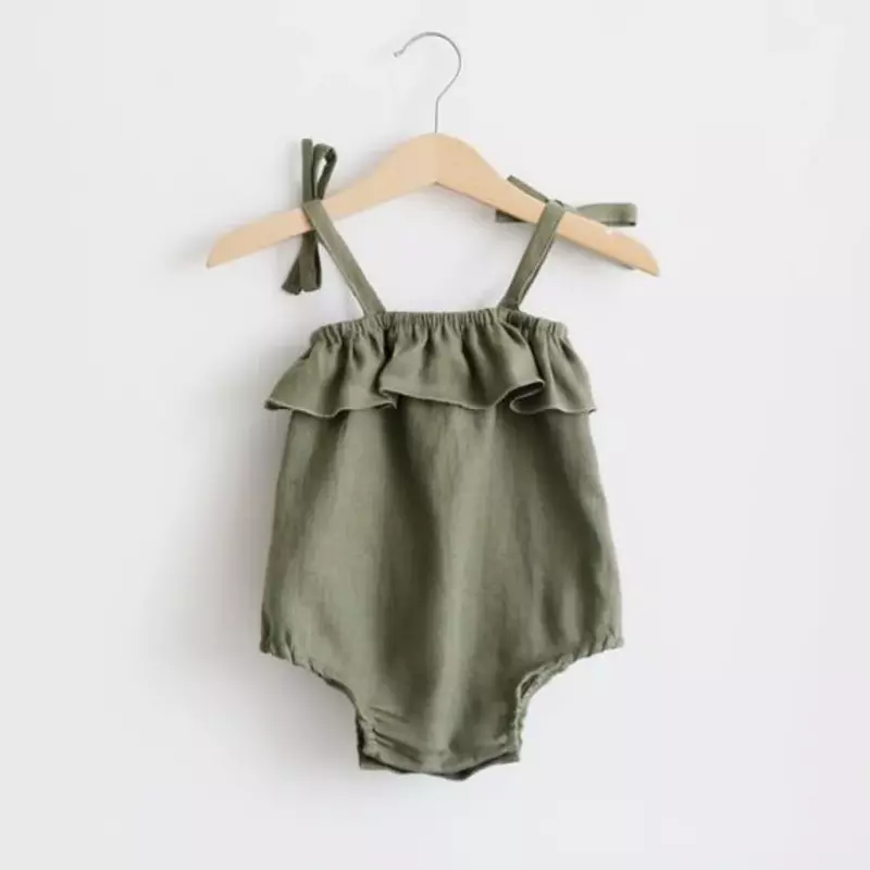 Summer Baby Girls Rompers Solid Cotton Infant Romper Ruffles Slip Strap Kids Playsuit Jumpsuits Onepiece Baby Clothes