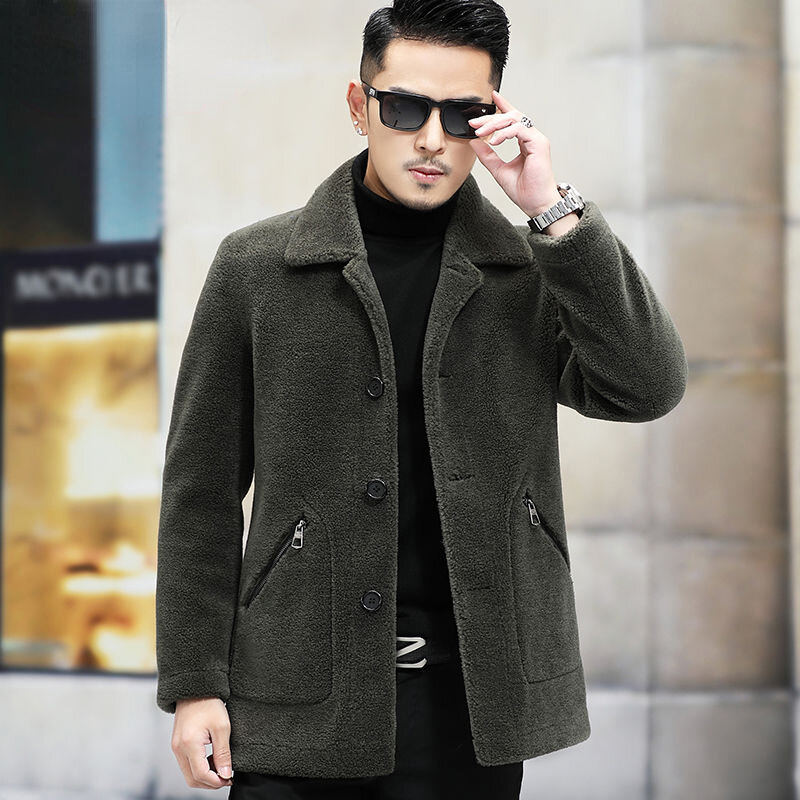 2022 dos homens outono inverno moda dupla face usar jaquetas masculino genuíno pele de cordeiro casacos de pelúcia masculino ovelha shearing overcoats n22