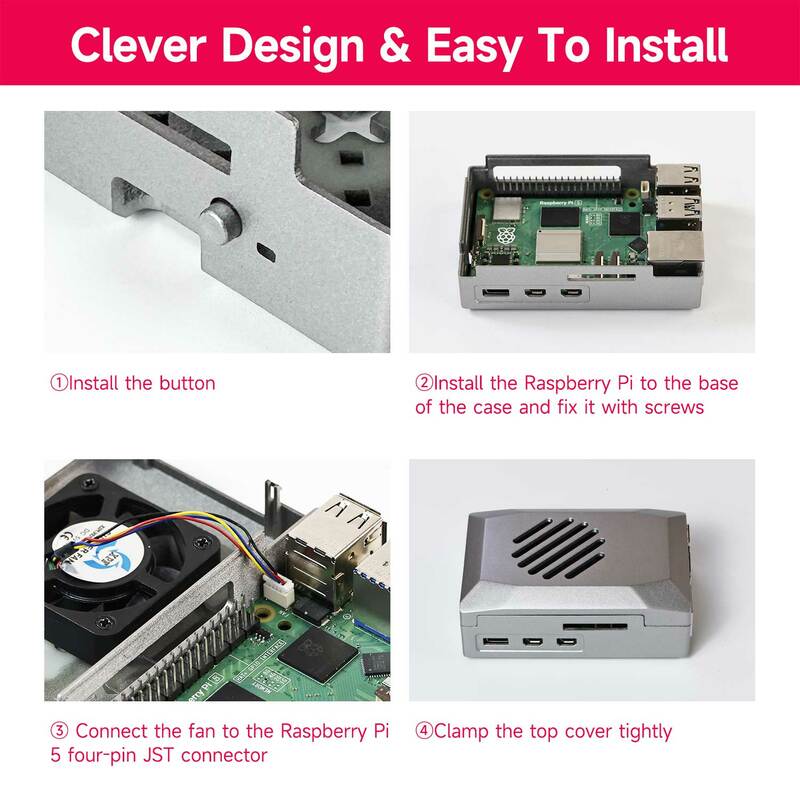 Raspberry Pi 5 Abs Case Zilver Gratis Pwm Koelventilator Stofdicht En Anti-Collision Compatibel Met Officiële Radiator