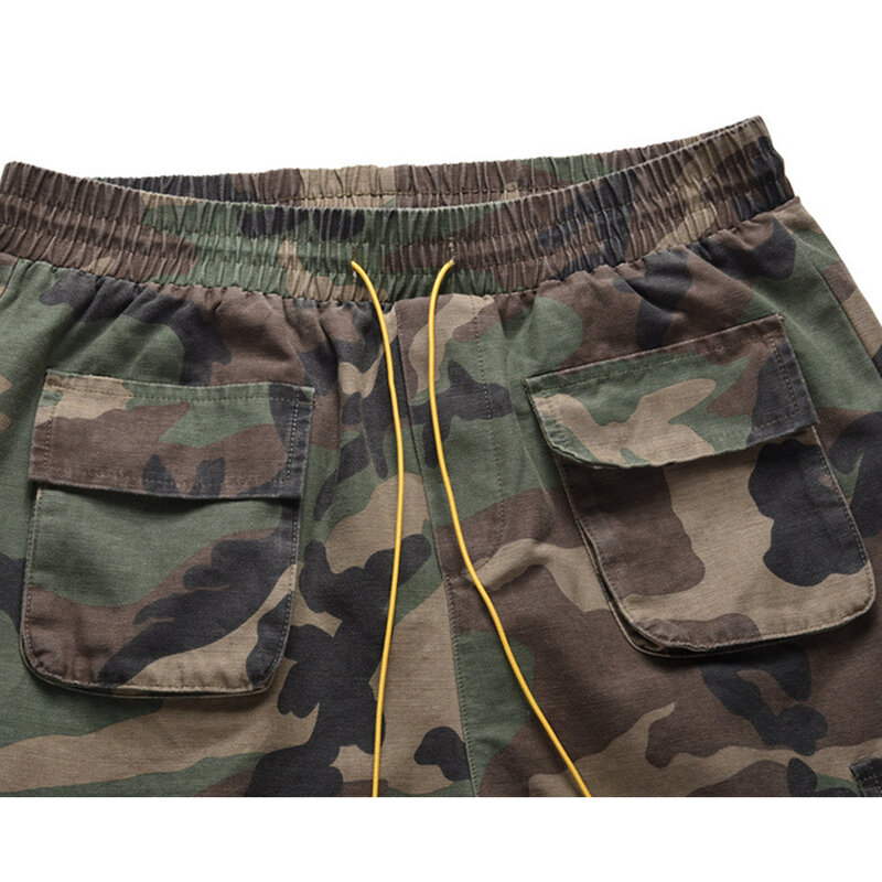 Summer Military Six-pockets Camouflage Cargo Shorts Men Justin Bieber Elastic Waist Amekaji Streetwear Loose Knee Length Pants