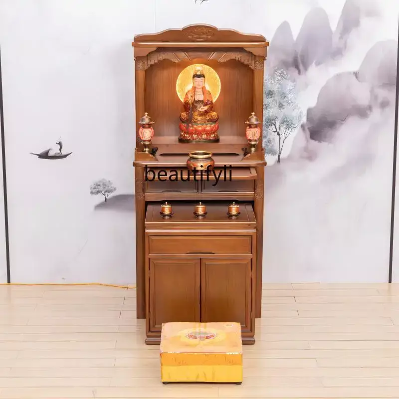 Household Solid Wood Middle Hall Cabinet Living Room Clothes Closet Buddha Cabinet Altar Buddha Shrine Altar Cabinet