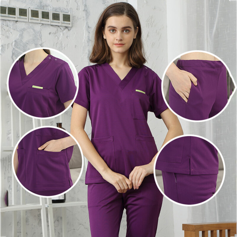 Set di Scrub setosi da donna uniformi mediche da infermiera tuta da lavoro per infermiere odontoiatriche Ciel Top Pant Satin Surgeon Medic Scrubs Suit 301