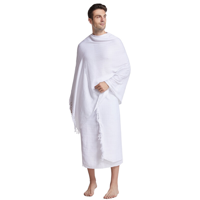 Muslim Men's Solid Color White 2 Pcs the Same Hajj Towels Arab Middled East Male Adults Free Size 100*200CM Ihram Hijabs
